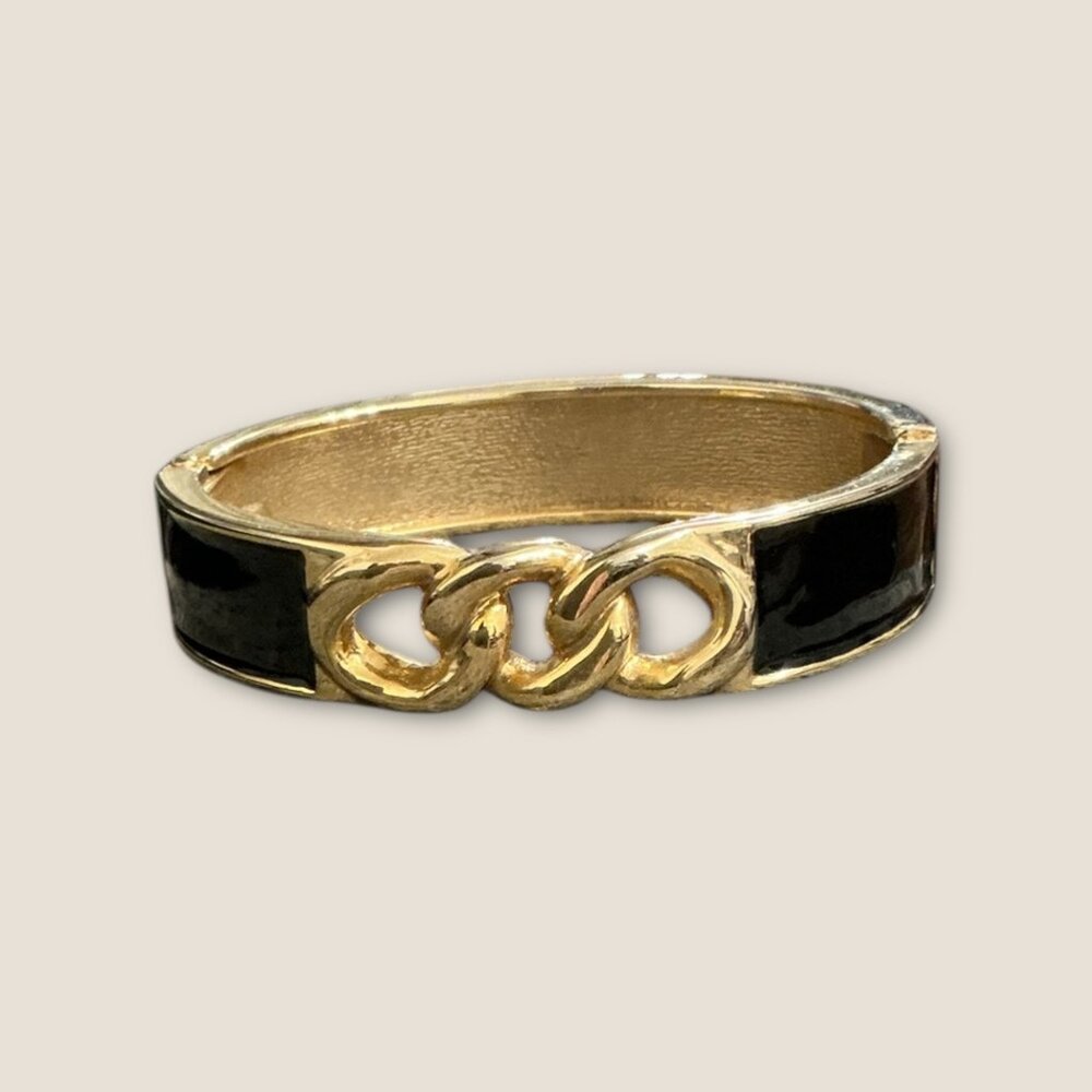 Gold & Black Enamel Hinged Bracelet